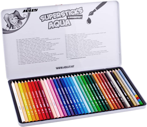 JOLLY Set 36 Supersticks Premium European Aqua Watercolor Pencils with Tin Carrying Case;