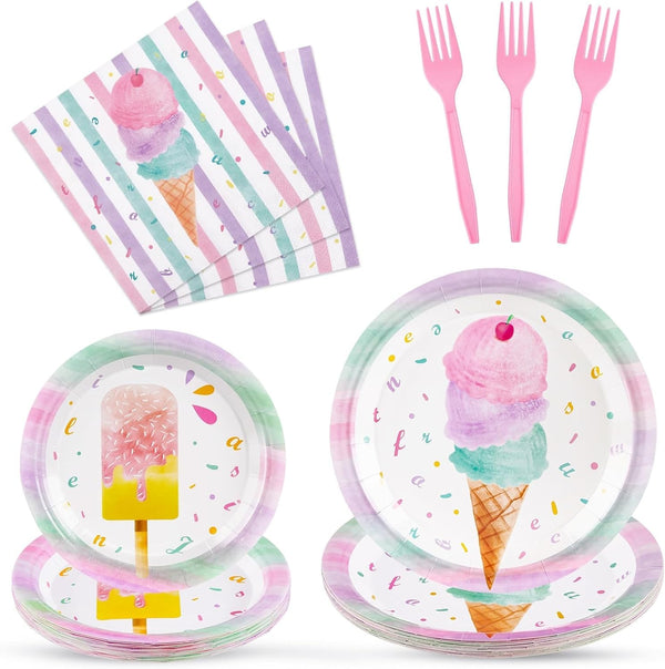WERNNSAI Ice Cream Party Decorations - 64 PCS Ice Cream Plates Napkins