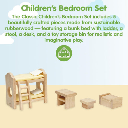 Set PlanToys Wooden Childrens Room Classic for Montessori Small World Play | Creative Role Play and Social Interaction