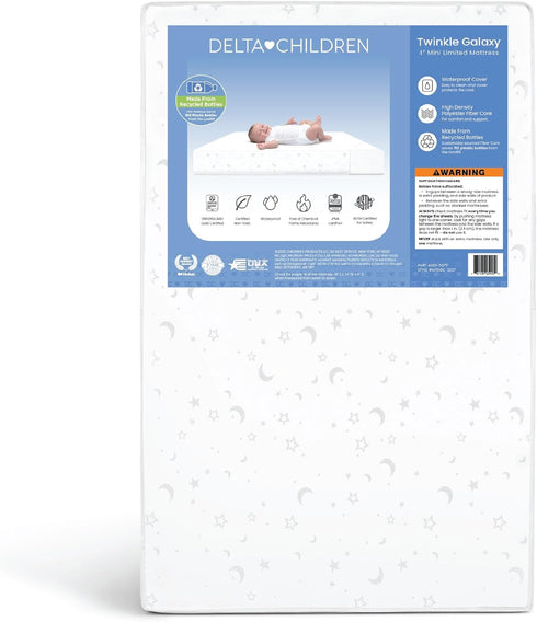 Delta Children Twinkle Galaxy Limited 4-inch Mini Crib Mattress - Premium Sustainably