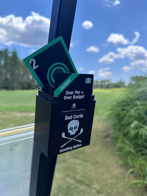 Bad Cards Fore Gambling Golfers (Weatherproof Edition) - On-Course Golf Betting Game, PVC Cards in Durable Plastic Box