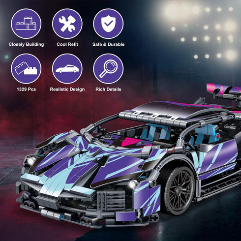 1329 1:14 Set, Set Sets 6-12, 8-14 WINGIFT Piece Sports Car Building Blocks Toys Boys or Adults Kits, Race Car Model