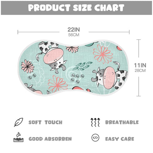 Set 1, 11 x22 Inch Kigai Cow Muslin Baby Burp Cloths, Large Absorbent Cotton Muslin Burp Cloths of Washcloths, Face