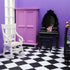Minamzee 5Pcs 1:12 Set, Dollhouse Wardrobe Furniture Miniature Purple Openable Wardrobe, Dresser with Stool, Floor Lamp