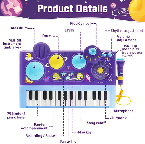 Set 1-3: 5 1 2-5 Mostop Kids Drum for Toddlers Toddler Musical Toys in Piano Keyboard Xylophone Drum with Microphone