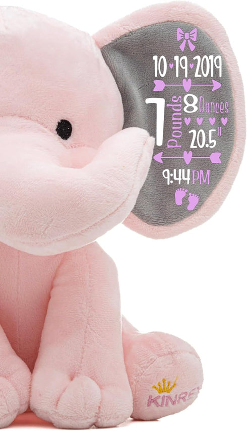 9 Inches Personalized Elephant Stuffed Animal - Custom Birth Stats Announcement Stuff Elephants Animals for Babies