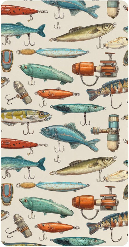 Mazeann Fishing Lures Fisherman Retro Crib Sheets Soft Breathable Fitted Cotton Baby Crib