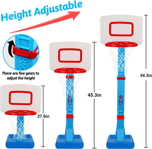 Toddler Basketball Hoop Indoor Mini Adjustable Goal with Ball Pump, Outdoor Toys for Kids Age 2-8