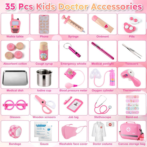 34 3-5 Set, Sundaymot Doctor Kit for Girls, Pcs Doctor kit for Toddlers with Medical Storage Bag & Real Stethoscope