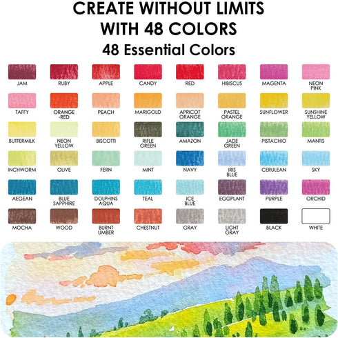 Set, 48 Grabie Mini Watercolor Colors with Brush, Paper Pad and Swatch Sheet, Travel Watercolors Painting Kit