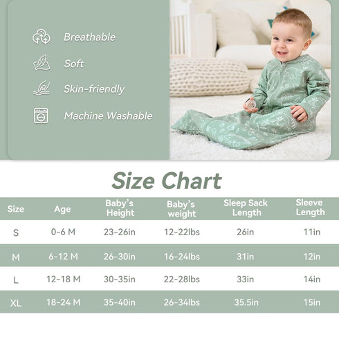 12-18 0.5 2-Way 2 Pack(Large) Baby Sleep Sack Months, Long Sleeve Baby Wearable Blanket Tog with Mittens, Zipper