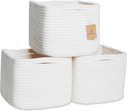 NaturalCozy Storage Cubes 9x9x7Cotton Rope Woven Baskets for Organizing 3-Pack | 9