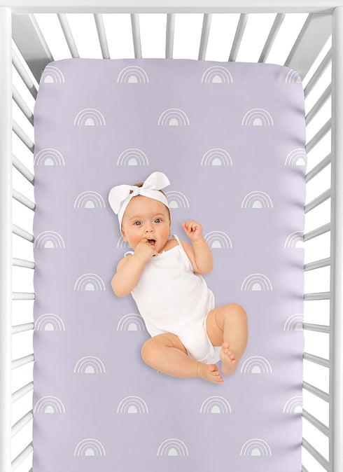 Sweet Jojo Designs Fitted Baby Crib Sheets (Purple and White Boho Rainbow) for Boys or Girls, Infant Nursery, Toddler