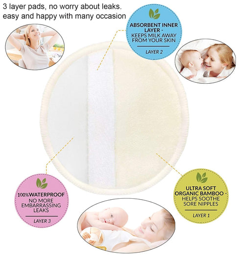 (10 Pack) 4.7 inch PINOWU Reusable Nursing Pads for Breastfeeding Moms - Washable Breastfeeding Nipple Pad