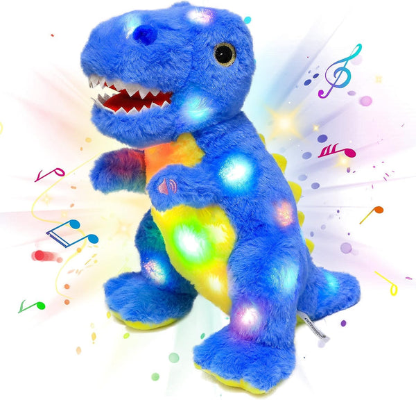Cuteoy Light-up Singing Plush Blue Dinosaur LED Musical Stuffed Animal T-Rex Adjustable