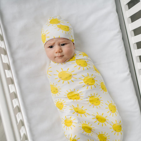 Set, Little Sleepies Swaddle & Hat Baby Swaddles Newborns, Soft Viscose from Bamboo Swaddle Blanket Wrap (Sunshine)