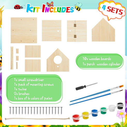 Liliful Wooden DIY Birdhouse Kit for Adults, Unfinished Wooden Bird Houses with Paints for Craft Activity