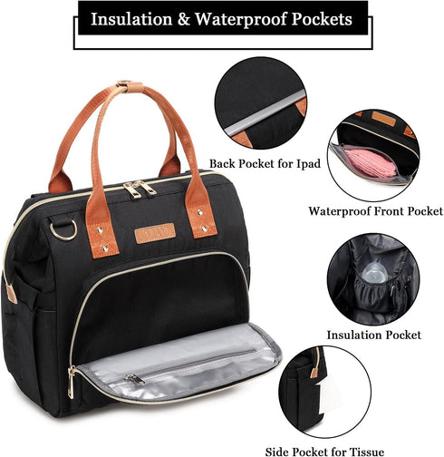 Backpack KYALOU Small Diaper Bag, Mini Baby for Mom, Multi-function Waterproof Travel Tote for Booys and Giirls (Black)