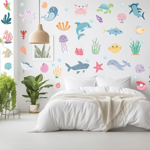 CELAENO Watercolor Ocean Animals Wall Decals - Peel and Stick Under the Sea Theme Wall Art for Kids Room, Bedroom