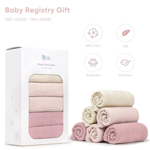 100% 6 Pack lulumoon Muslin Burp Cloths for Babies: Soft Cotton Large Burping Cloths - Neutral Baby Burp Rags for Boy
