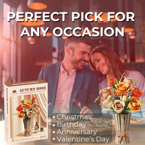 Store Set 868PCS Bagari Roses Bouquet Building - Artificial Flowers Building Blocks with Vase, Compatible with Lego Kit