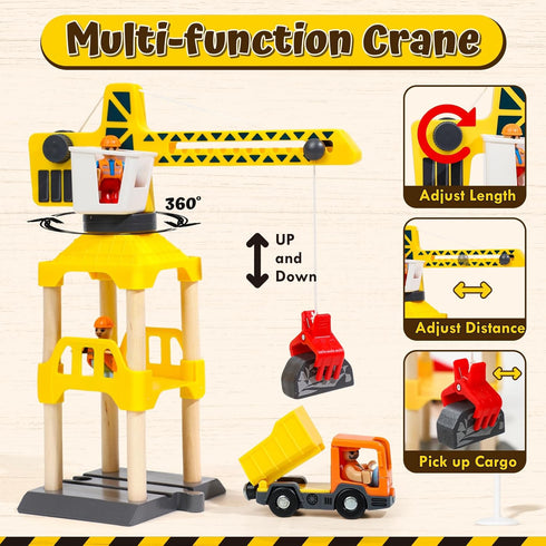 68PCS Set Set 2-4, Playset 3 Lehoo Castle Wooden Train - Toy Train for Toddlers Wooden Train Track for Kids w/Crane