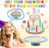 Set HAPGFS Wooden Birthday Cake Toy for Kids, Realistic Birthday Cake with Candles and Fruits for Pretend Play, Wooden