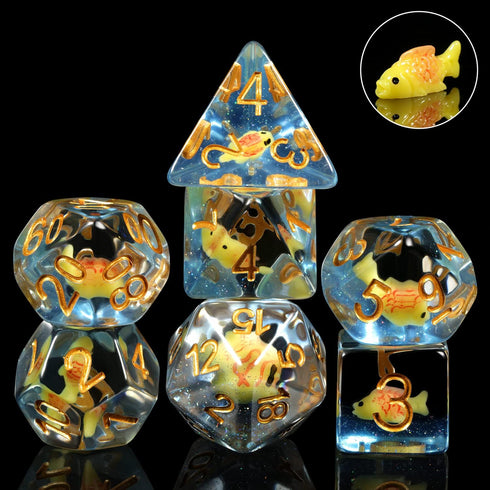 Fish DND Dice Set: 7PCS Resin Dice with Velvet Bag for Dungeons and Dragons Role Playing Games