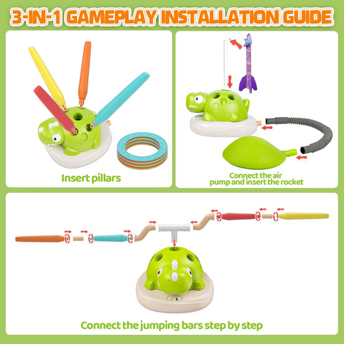 3 1 3-8 4-6,Active Aliex in Dinosaur Musical Jumping, Toss Ring and Stomping Launch Rocket Launcher, Indoor & Outdoor