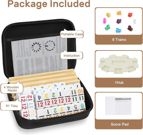 Set 4 12 Set 4 91 12 Set Mexican Train Dominoes with Numbers and Wooden Trays/Racks, Double Dominos Travel with Tiles