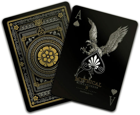 Gent Supply Plastic Waterproof Mythical Creatures II Playing Cards - Black Silver & Gold Edition
