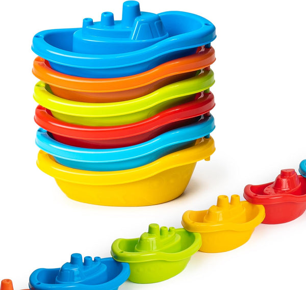 Multi Colored Baby Bath Boats - Fun and Educational Bath Toys for Toddlers, Stackable Bath Toy Set