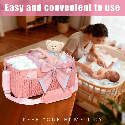 HLWDFLZ Baby Diaper Caddy Organizer - Large diaper basket with Adjustable Shoulder Strap, Portable Car Travel Tote Bag