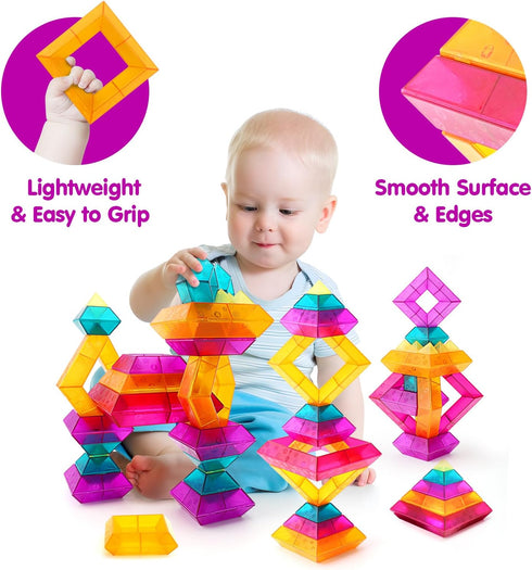 30-Piece Set 3-6 Building Blocks for Kids - STEM Preschool Learning Activities Ages Years Old, Light Table Compatible