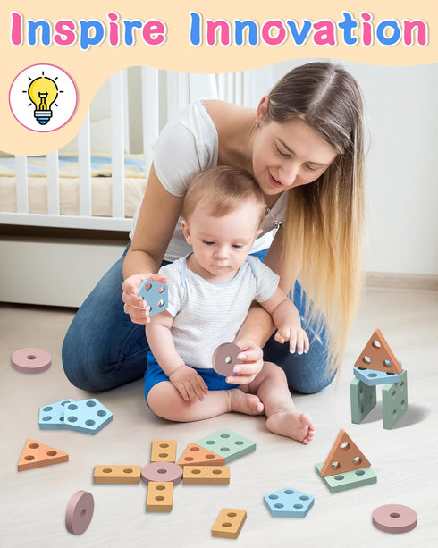 1 2 1-3 2-4, kecristv Montessori Toys for Year Old Girl and Boy Birthday Gifts, Shape Sorter Wooden Toys for Toddlers