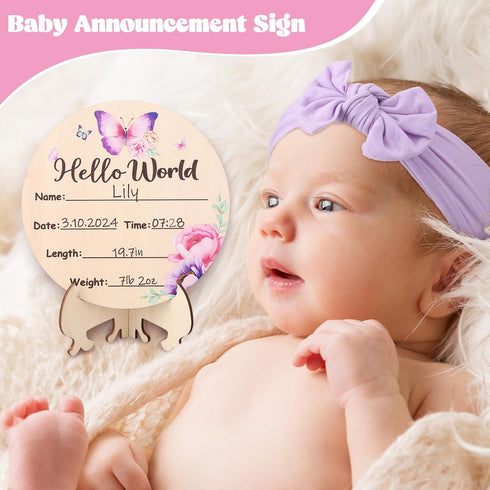 Butterfly Baby Milestone Blanket Set for Girls, Floral Monthly Growth Blanket with Wooden Signs and Bow Headband