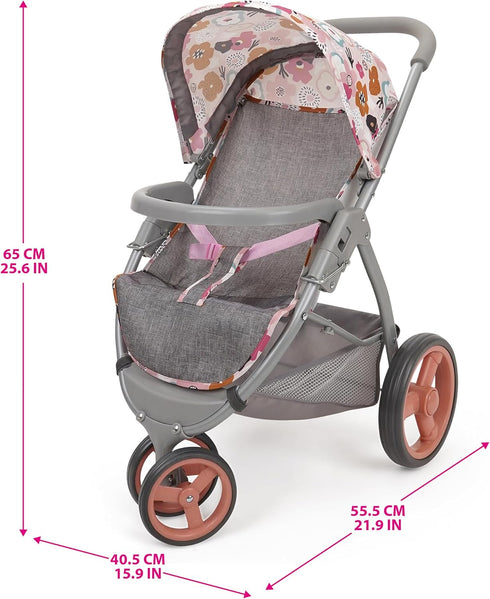509 3-Wheel 24", 3+ Crew: Melange Flora - Mabelle Doll Jogger Stroller - Accessory for Dolls Up to Large Canopy