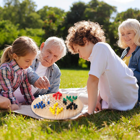 Chinese Checkers Board Game Toy - Classic Wooden Checkers Game Set for Adults, Seniors, and Kids, Fun for All Ages