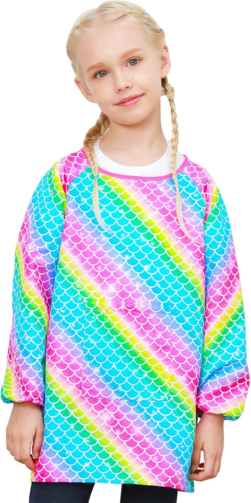 PASHOP Kids Art Smocks Unicorn Waterproof Painting Apron for Girls Boys, Long Sleeve Knee Length Smock