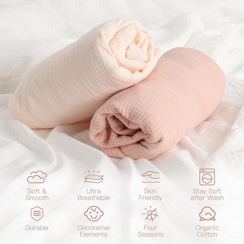 100% 2 Pack 52x28 Inches Organic Cotton Muslin Baby Fitted Crib Sheets Cream&Muted Pink, Ultra Breathable and Soft