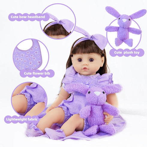 18INDC 11 16-18 Inch Pcs Baby Doll Clothes with Purple Floral Design Baby Doll Bassinet & Accessories for Baby Doll