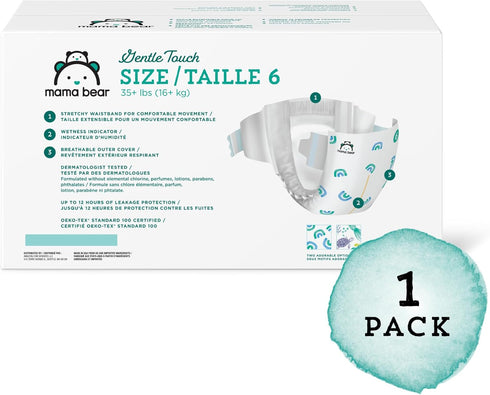 Amazon Brand - Mama Bear Gentle Touch Diapers, Hypoallergenic, Size 6, 108 Count (4 packs)