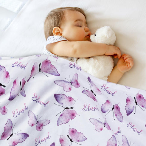 BORITAR Baby Blanket for Girls Soft Plush Minky Fabric, Double Layer Dotted Backing with Elegant Purple Butterfly Printed Blessed Blanket Gift for Toddler Newborn Infant 30 x 40 Inch(75x100cm) by BORITAR