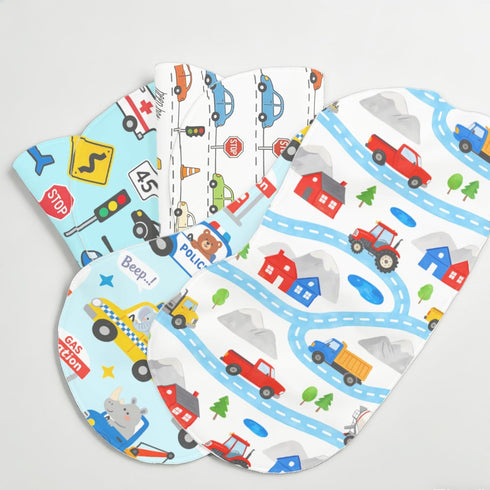 JoyframeAI 4 Pack Cloths,20x10inches Blue Burp Cloths Baby for Boys Girls,Soft Cotton,Traffic Car Theme Design,Super