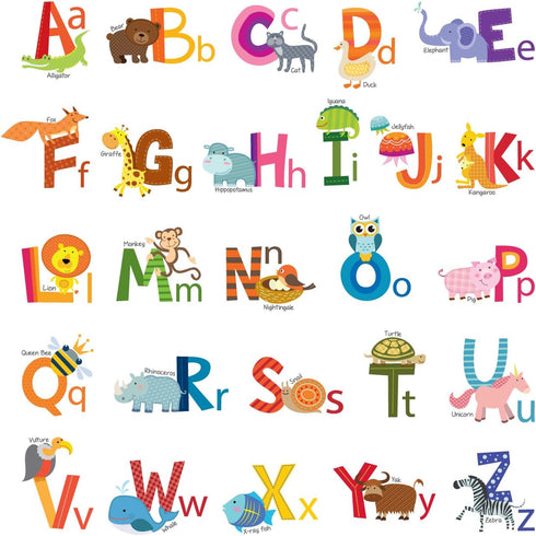 DECOWALL DS4-8002 Animal Alphabet Kids Wall Stickers - Peel and Stick Removable Decals for Nursery, Bedroom, Living Room