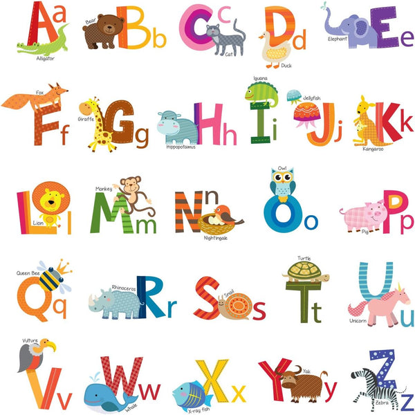 DECOWALL DS4-8002 Animal Alphabet Kids Wall Stickers - Peel and Stick Removable Decals for Nursery, Bedroom, Living Room