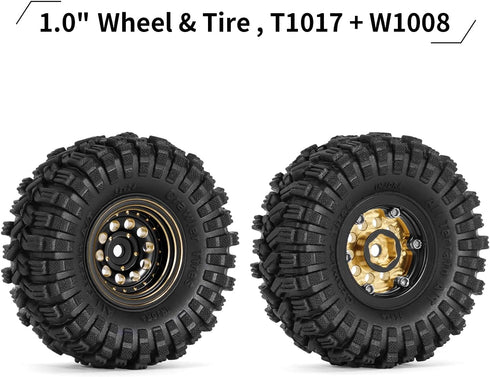 INJORA Black Coating Brass 1.0 Beadlock Wheel Tires Set for Axial SCX24 AX24 TRX4M FCX24 Upgrade 1/24 1/18 RC Crawler