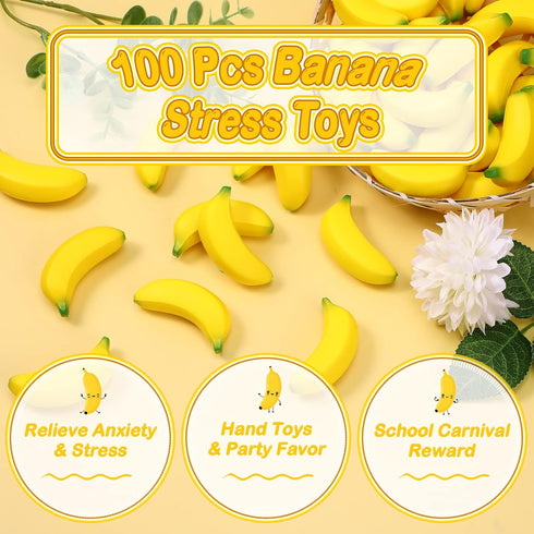 72 Leyndo Pcs Banana Stress Toys Banana Stretchy Toys Mini Relief Stress Balls Squeeze Balls Bulk Fidget Toy