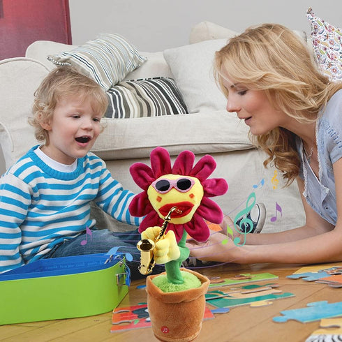 Musical Sing and Dancing Sunflower - Soft Plush Funny Creative Saxophone Singing Toy (Pink)