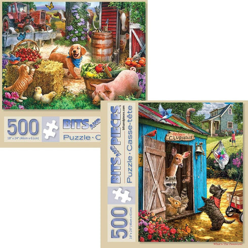 Bits and Pieces Value Set of Two 500 Piece Jigsaw Puzzles for Adults - Hide and Seek, What’s The Password